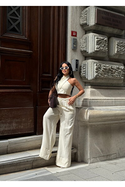 LB Laluna Butik Women's Linen Suit Blouse and Palazzo Pants