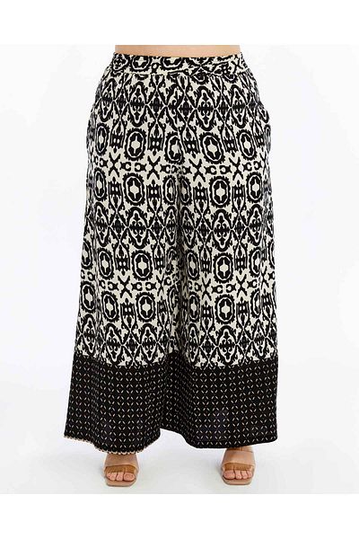 THE CABIN Patterned Design Wide Leg Elastic Waist Trousers – Large Size Compatible (42-54)