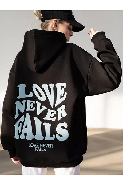 Boi Unisex Love Never Fails Φούτερ Μαύρο