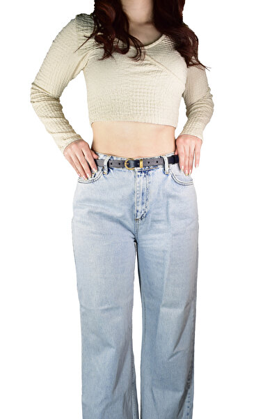 GoDeri 100% Genuine Leather Gold Color Suit Bridge Navy Blue Women's Belt 2cm Fits All Clothes_Ki̇li̇t-Gold