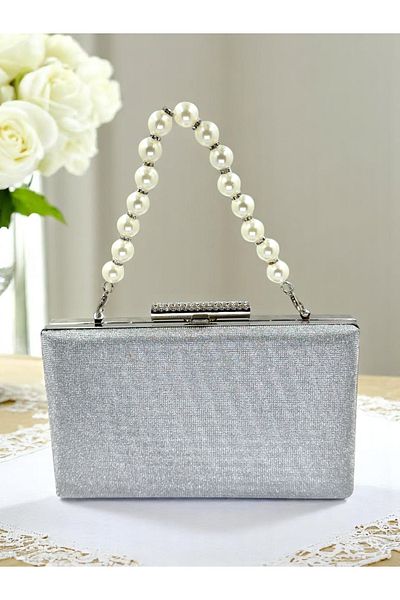 Biçanta Dot Pattern Silver Gray Lame Color Women's Evening Dress Bag Wedding Engagement Graduation
