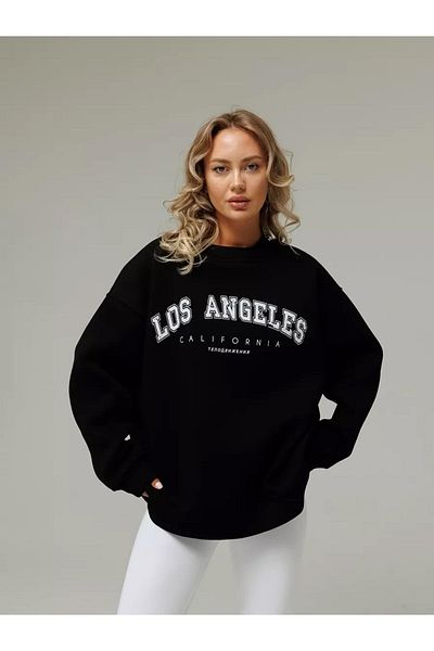 Boi Unisex Los Angeles Crew Neck Φούτερ Μαύρο