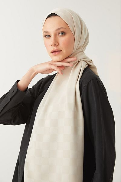 MENESSA Silky Jacquard Shawl Checkerboard Pattern Stone