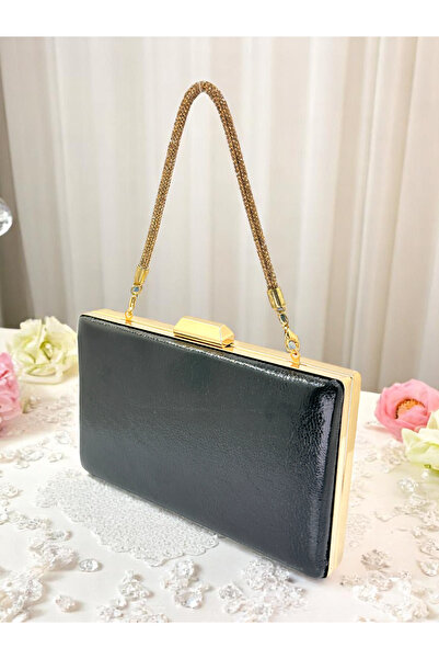 Biçanta Model nou Culoare neagră Model strălucitor Curea cu lanț Mâner Femei Geantă de seară Nunta Logodna Absolvire