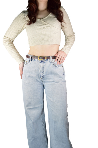 GoDeri %100 Hakiki Deri Gold Renk Takım Köprülü Bordo Kadın Kemeri 2cm Bütün Kıyafetlere Uyar_BYK-gold