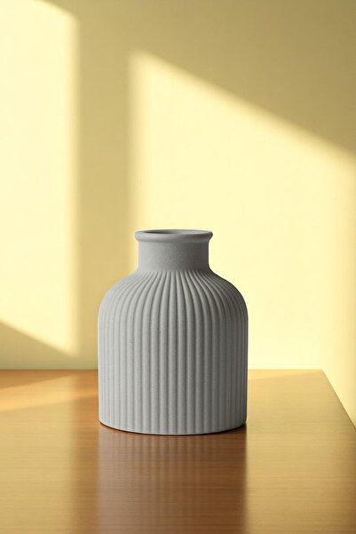 ERSE HOME Gri Renk Çizgili Bohem Tarzı Dekoratif Beton Vazo