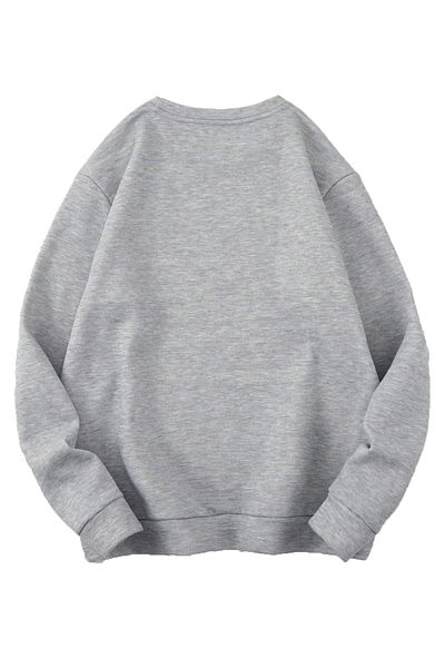 Boi Basic Plain Φούτερ - Γκρι Oversize Φούτερ Crew Neck
