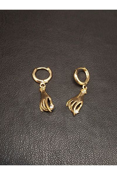 Han Ticarethane Gold Color Stone Hand Model Earrings