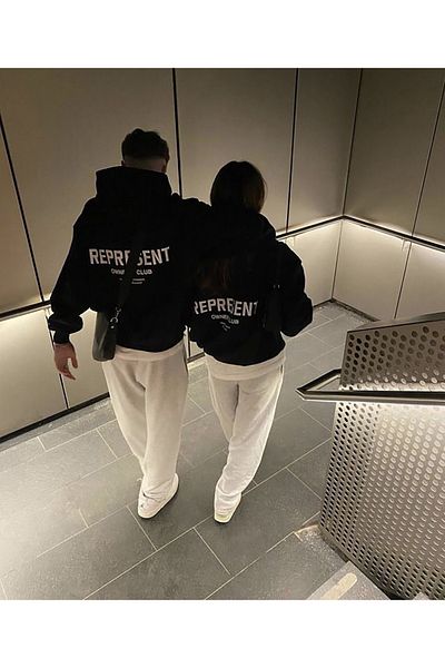 Boi Комбинация Represent Dear Couple - черен суичър с качулка с щампи и качулка