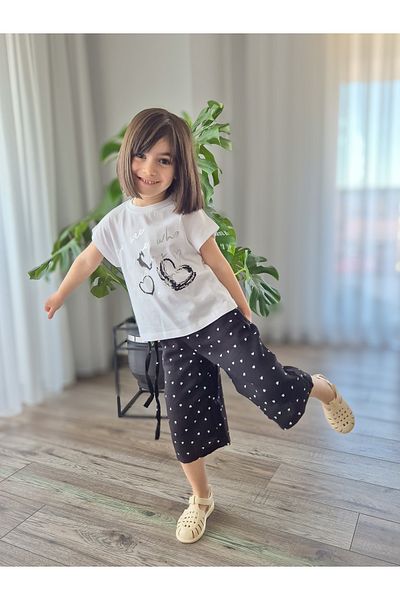 My Baby's World Silver Printed T-Shirt & Heart Muslin Capri Culottes Girl's Suit Mtyk0060