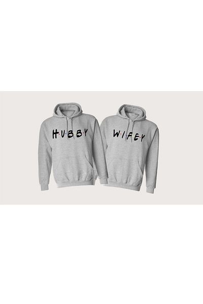 Boi Hubbey Wifey Lover Couple Combination - Φούτερ με κουκούλα σε γκρι στάμπα