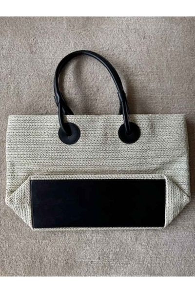 raru Leather Handle Straw Daily Bag Ecru