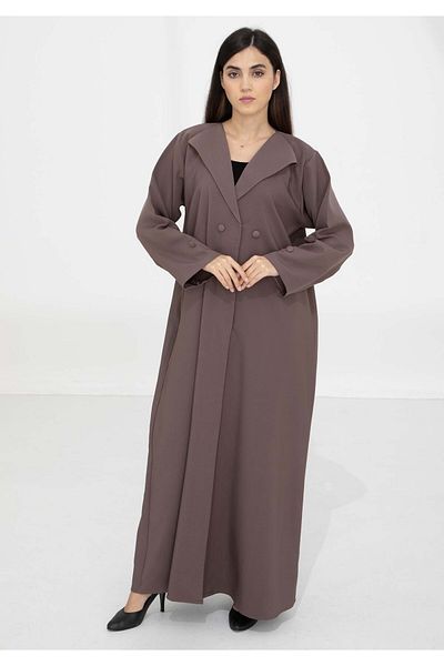 Msquare Fashion Brown Barbie Crepe Abaya with Lapel Collar and Button Detailing
