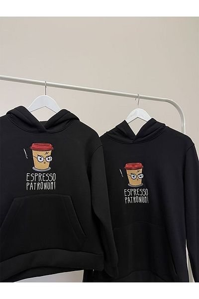 Boi Φούτερ Espresso Patronum Lover Couple Combination - Μαύρη στάμπα Oversize Hooded
