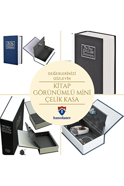 Hanedanev Kitap Görünümlü Anahtarlı Mini Çelik Kasa Ev İçin Altın Takı Kutusu...