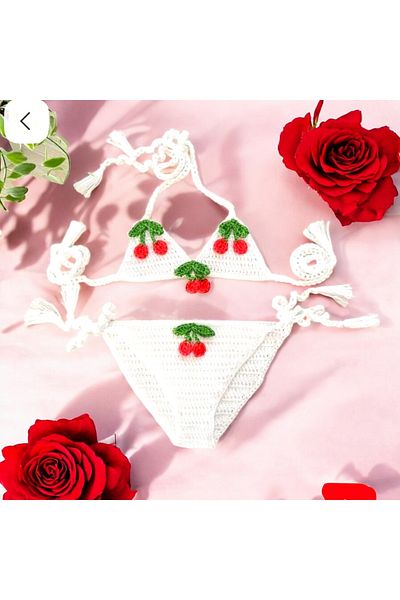 Charme Elegant Hand Knitted Cherry Baby Bikini Set