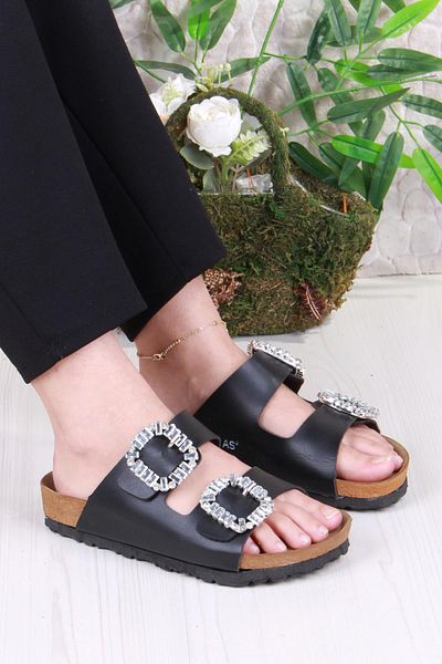 fort 8732 Anatomical Comfortable Sole Stone Double Buckle Stylish Women's Slippers