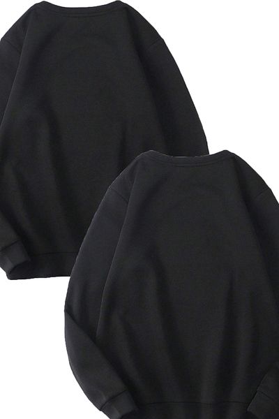 Boi 2 Πακέτο Basic Απλό Φούτερ - Μαύρο Oversize Φούτερ Crew Neck