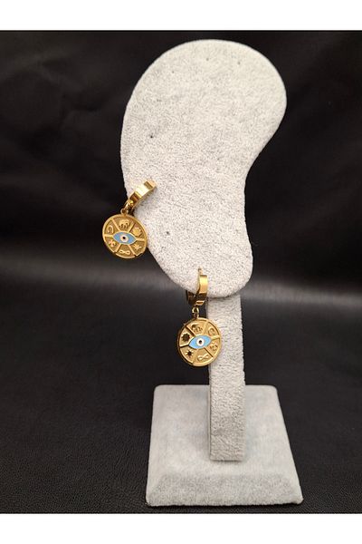 Han Ticarethane Gold Color Figured Lucky Model Steel Earrings