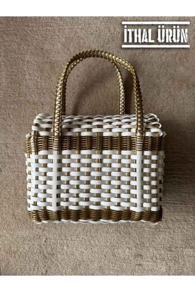 raru Mexican Made Plastic Hand Knitted Bag White