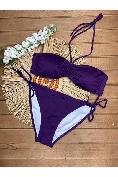 XORVİO Women's Lycra Flexible Halter Neck Strapless Stylish Quality Gathered Adjustable Purple Bikini Suit
