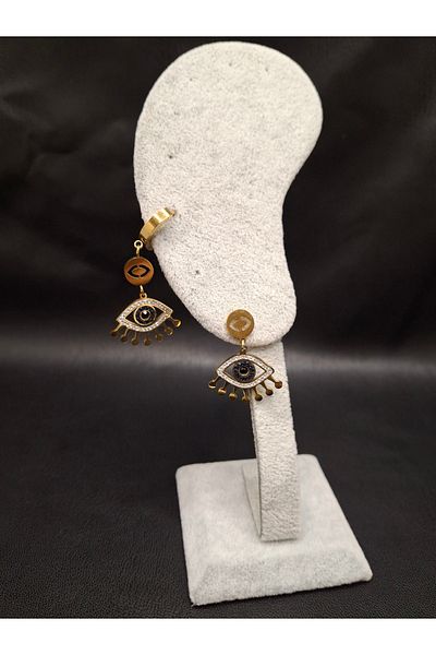 Han Ticarethane Gold Color Stone Eye Model Steel Earrings