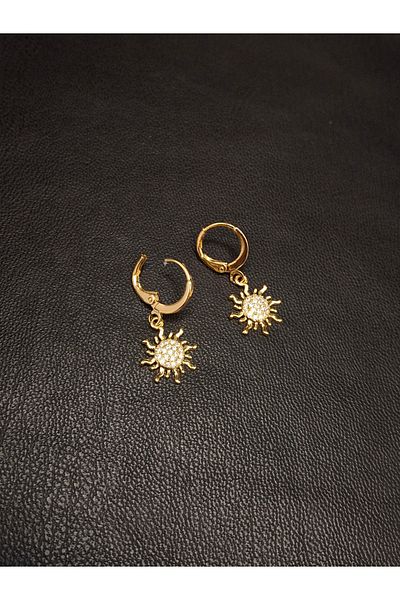 Han Ticarethane Gold Color Stone Sun Model Earrings
