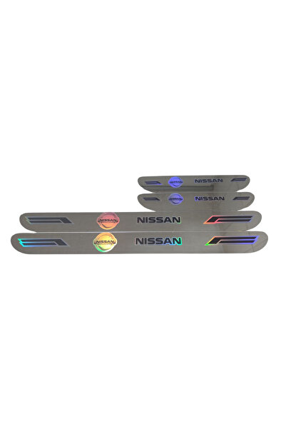 Autowise Nissan Hologram Logolu Araca Özel Marka Logolu Aynalı Kapı Eşiği Kor...