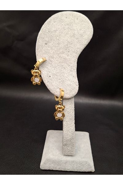 Han Ticarethane Gold Color Teddy Bear Model Steel Earrings