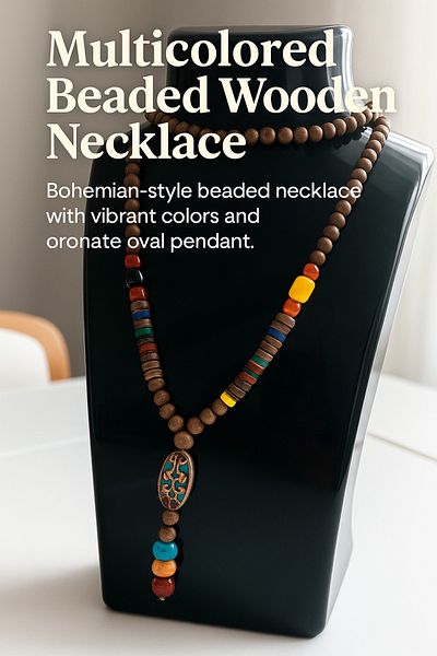 Enjoy Colorful Natural Stone Handmade Necklace Wooden Beaded Ethnic Design