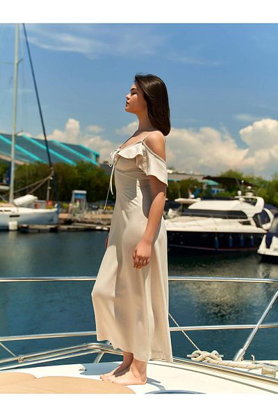 Coral Ruffled Boat Neck Dress Natural