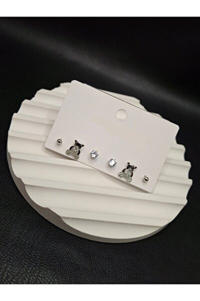 Han Ticarethane Silver Color 6-Piece Teddy Bear Model Set Earrings