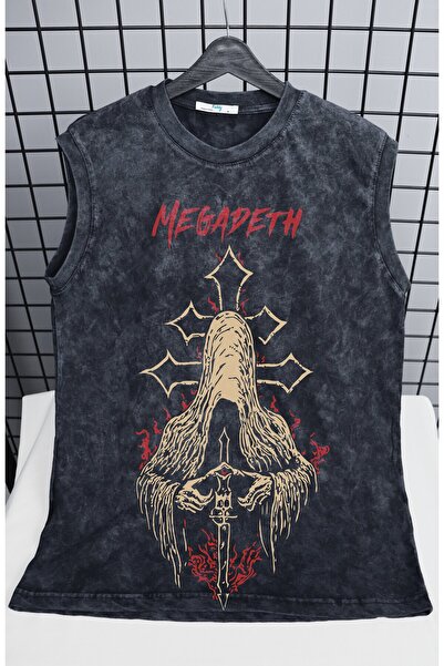 Fuddy Moda Tricou fără mâneci lavabil cu imprimeu Megadeth, maiou unisex cu t...