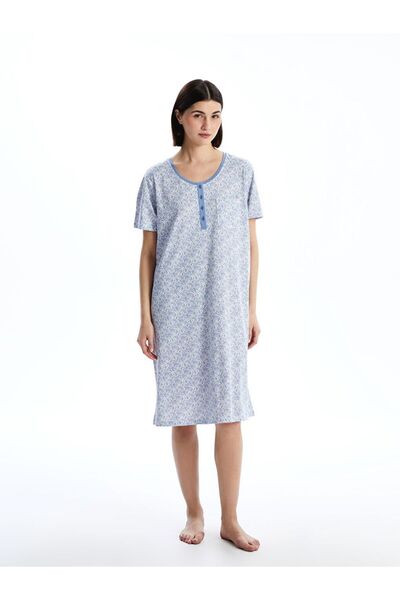 LC Waikiki Lcw Dream Blue U-Neck Print Women's Nightgown