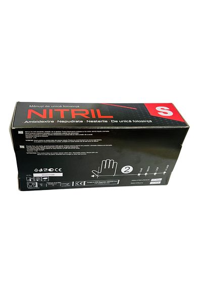 LYOBEST Set 100 Manusi din Nitril, Horeca, Negre, unica folosinta, nepudrate, marimea S