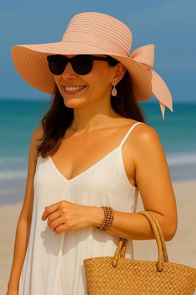 Avantaj Kapıda Hati Women's Summer Wide Brim Hat – Bow, Foldable, Straw Look, 47 cm