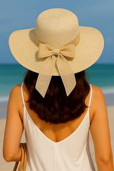 Avantaj Kapıda Hati Women's Summer Wide Brim Hat – Bow, Foldable, Straw Look, 47 cm