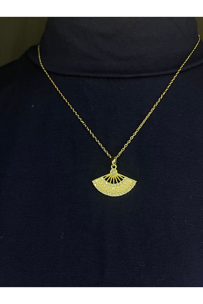 HNG JEWELRY Gold Color Stone Embroidery Detail Vintage Fan Necklace