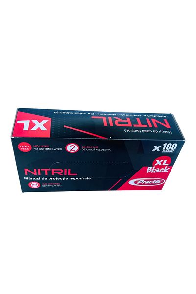 LYOBEST Set 100 Manusi din Nitril, Horeca, Negre, unica folosinta, nepudrate, marimea XL