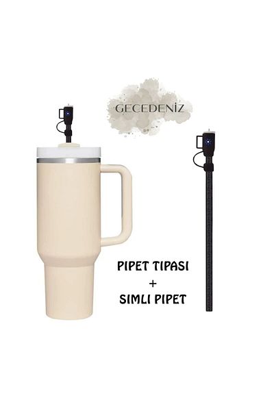 GECEDENİZ Quencher Compatible Thermos Straw Replacement Silvery Plastic Black