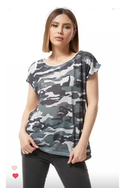 DHDmoda Women's Camouflage Patterned Blouse