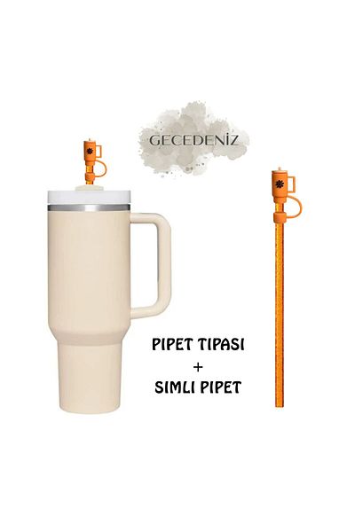 GECEDENİZ Quencher Compatible Thermos Straw Replacement Silvery Plastic Orange
