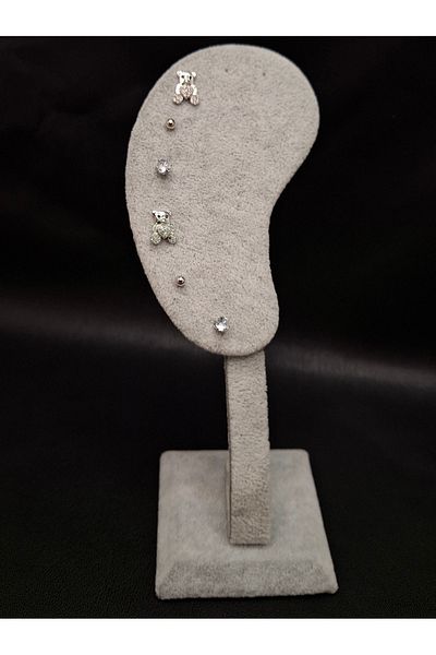 Han Ticarethane Silver Color 6-Piece Teddy Bear Model Set Earrings