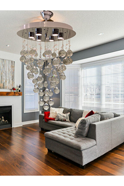 öalpa Paslanmaz Çelik 40'Lık Kristal Taşlı Led'Li Avize