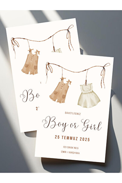 Siorina Events Cinsiyet Partisi Baby Shower Davetiye, Boy or Girl, Özel Gün D...