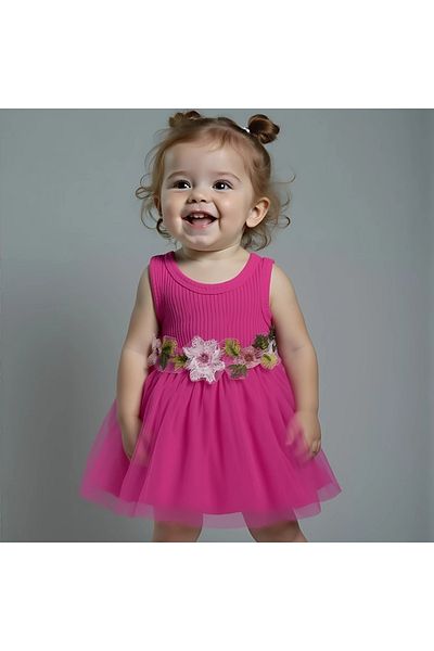 darko Pink Tutu Flower Belted Baby Girl Dress Gift Little Girl Pink White Dress