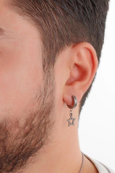 Lynare Compression Trend Star Model Dangle Men's Steel Gray Earrings 1 Piece