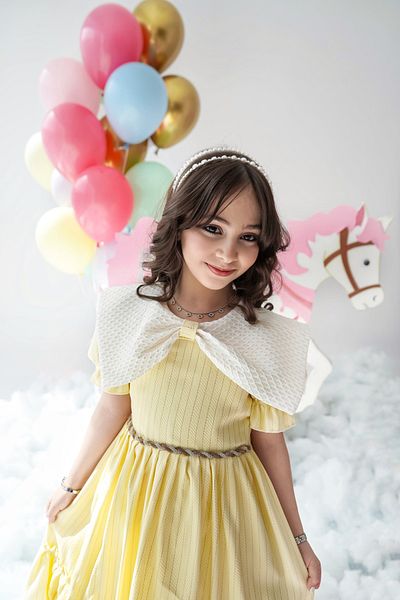 Totikids Girls' yellow dress with a stylish and fun design - 928