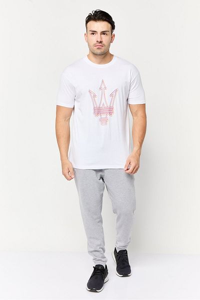 Maserati Men Crew Neck Short Sleeve Brand Logo T-Shirt, White