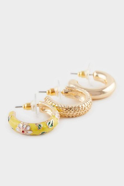DeFacto Women's 3-Piece Floral Gold Earrings F0861Axns